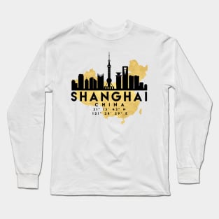 Shanghai China Skyline Map Art Long Sleeve T-Shirt